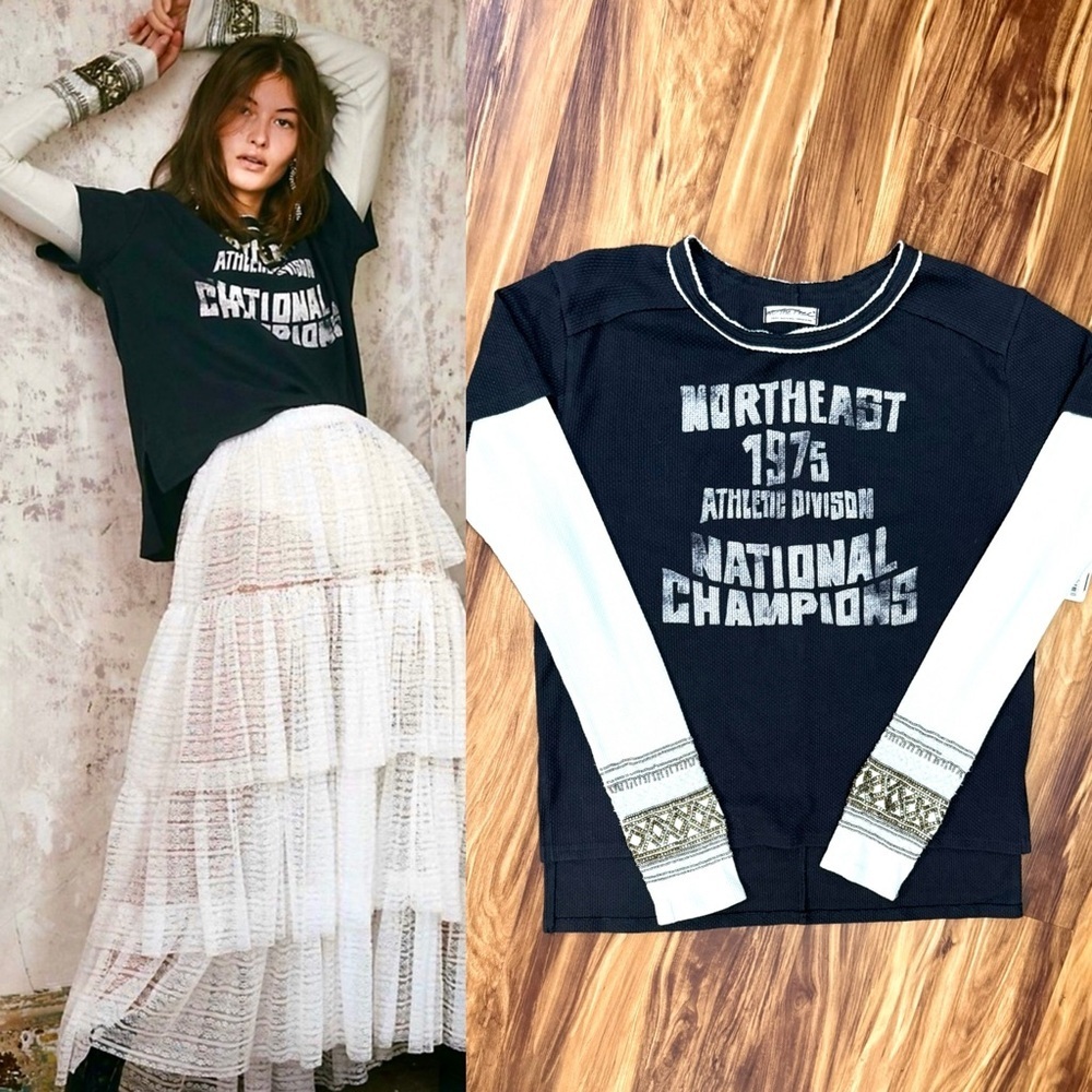 Free People For The Love Of Geo Embellished Graphic Long Sleeve Top